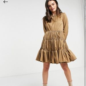 ASOS Y.A.S. camel tiered mini dress